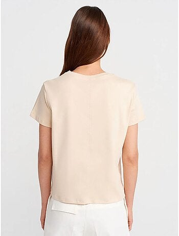 Dilvin t-shirt femme en coton à col rond côtelé