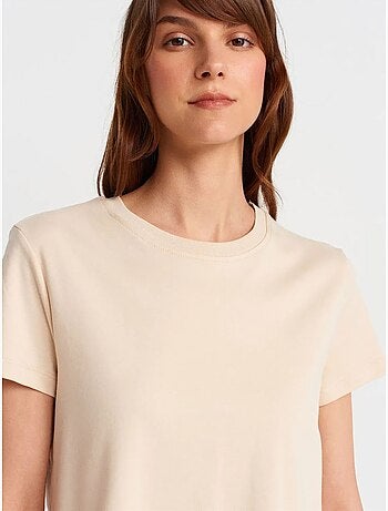 Dilvin t-shirt femme en coton à col rond côtelé