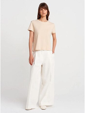 Dilvin t-shirt femme en coton à col rond côtelé