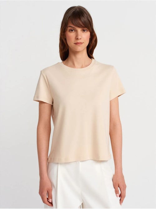 DILVIN T-shirt Femme En Coton À Col Rond Côtelé - Kiabi DILVIN T-shirt Femme En Coton À Col Rond Côtelé - Kiabi