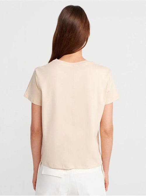 DILVIN T-shirt Femme En Coton À Col Rond Côtelé - Kiabi DILVIN T-shirt Femme En Coton À Col Rond Côtelé - Kiabi