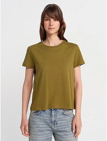 DILVIN T-shirt Femme En Coton À Col Rond Côtelé