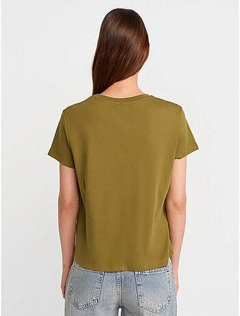 DILVIN T-shirt Femme En Coton À Col Rond Côtelé