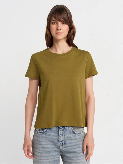 DILVIN T-shirt Femme En Coton À Col Rond Côtelé - Kiabi DILVIN T-shirt Femme En Coton À Col Rond Côtelé - Kiabi