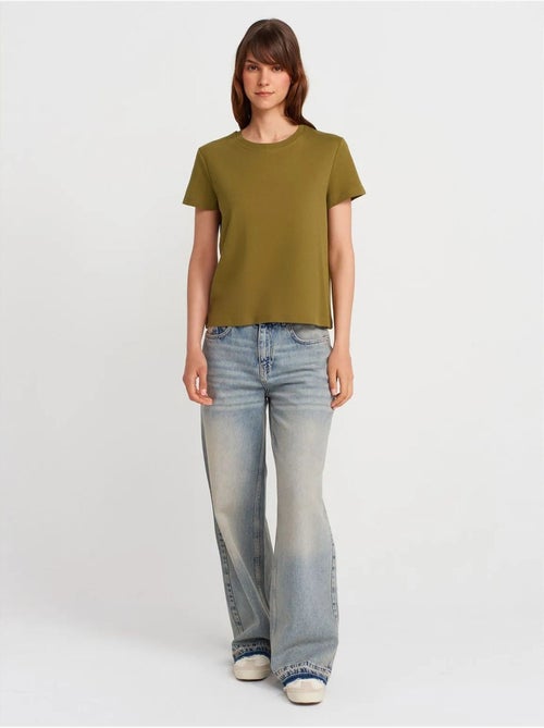 DILVIN T-shirt Femme En Coton À Col Rond Côtelé - Kiabi DILVIN T-shirt Femme En Coton À Col Rond Côtelé - Kiabi