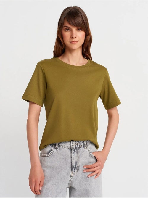 DILVIN T-shirt Femme En Coton À Col Rond Côtelé - Kiabi DILVIN T-shirt Femme En Coton À Col Rond Côtelé - Kiabi