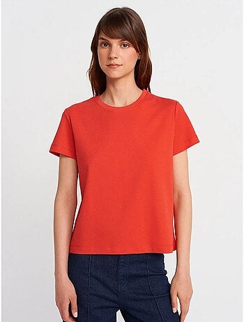 DILVIN T-shirt Femme En Coton À Col Rond Côtelé