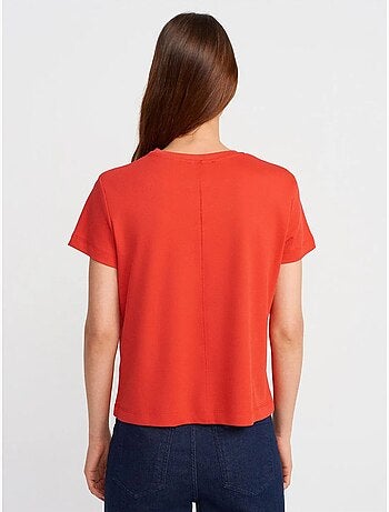 DILVIN T-shirt Femme En Coton À Col Rond Côtelé