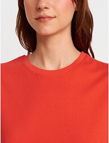 DILVIN T-shirt Femme En Coton À Col Rond Côtelé