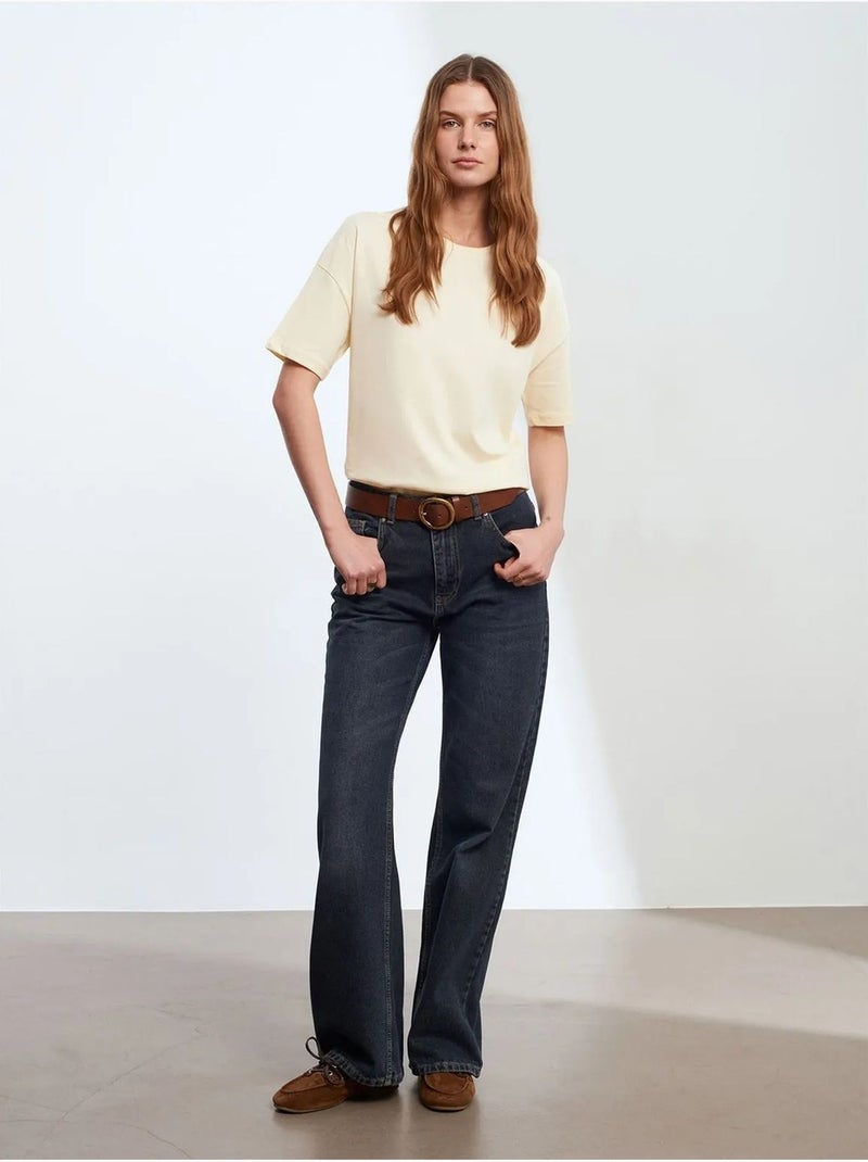 DILVIN T-shirt Femme En Coton À Col Rond Crème - Kiabi