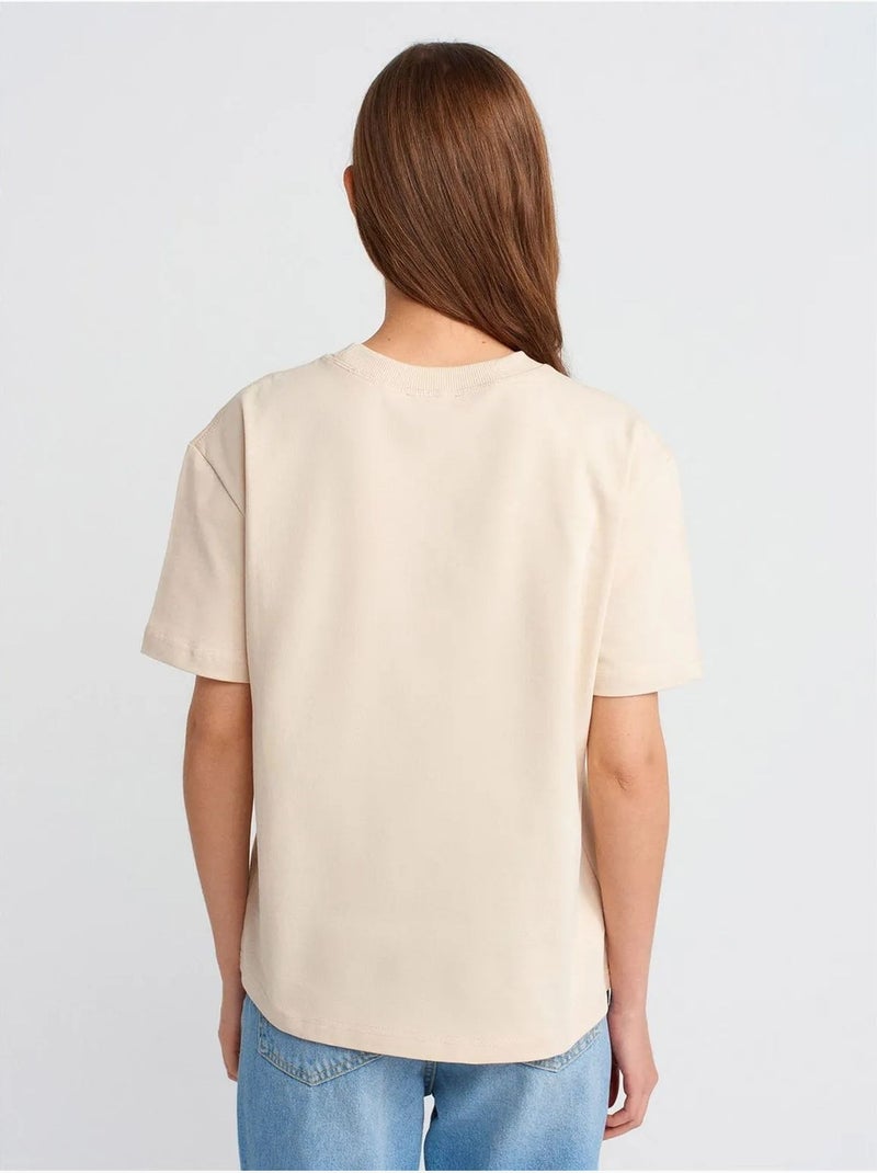 DILVIN T-shirt Femme En Coton À Col Rond Crème - Kiabi