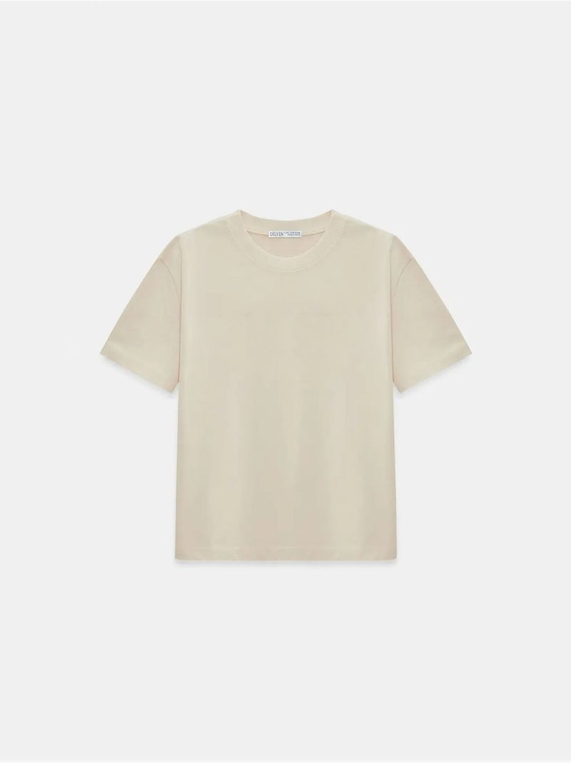 DILVIN T-shirt Femme En Coton À Col Rond Crème - Kiabi