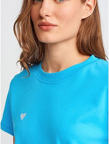 DILVIN T-shirt Femme En Coton À Col Rond Et Broderie