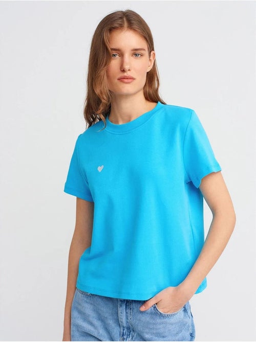 DILVIN T-shirt Femme En Coton À Col Rond Et Broderie - Kiabi DILVIN T-shirt Femme En Coton À Col Rond Et Broderie - Kiabi