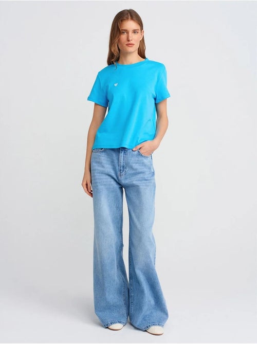 DILVIN T-shirt Femme En Coton À Col Rond Et Broderie - Kiabi DILVIN T-shirt Femme En Coton À Col Rond Et Broderie - Kiabi
