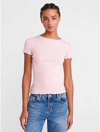 DILVIN T-shirt Femme En Coton À Col Rond Et Coupe Ajustée