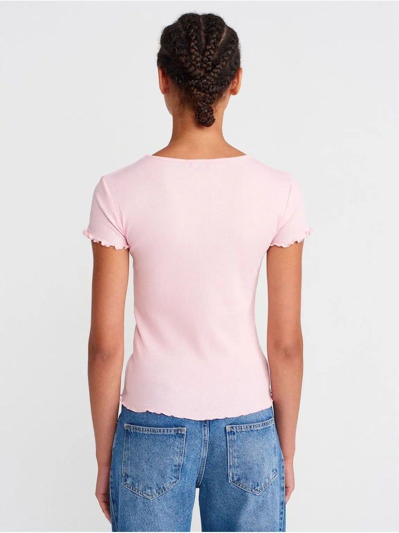 DILVIN T-shirt Femme En Coton À Col Rond Et Coupe Ajustée Rose clair - Kiabi