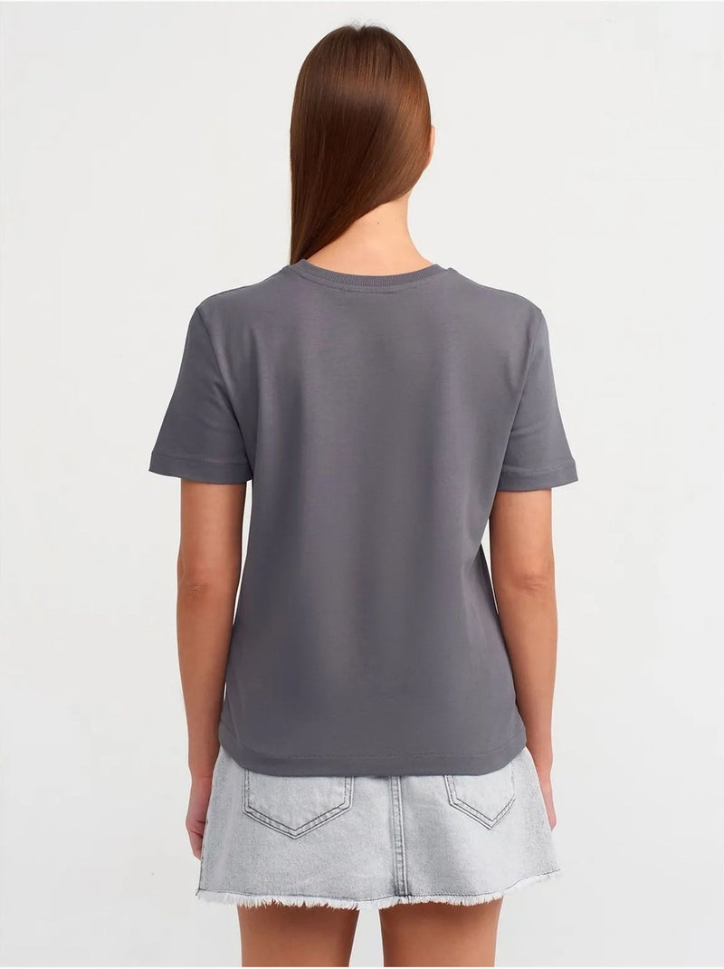 DILVIN T-shirt Femme En Coton À Col Rond gris anthracite - Kiabi