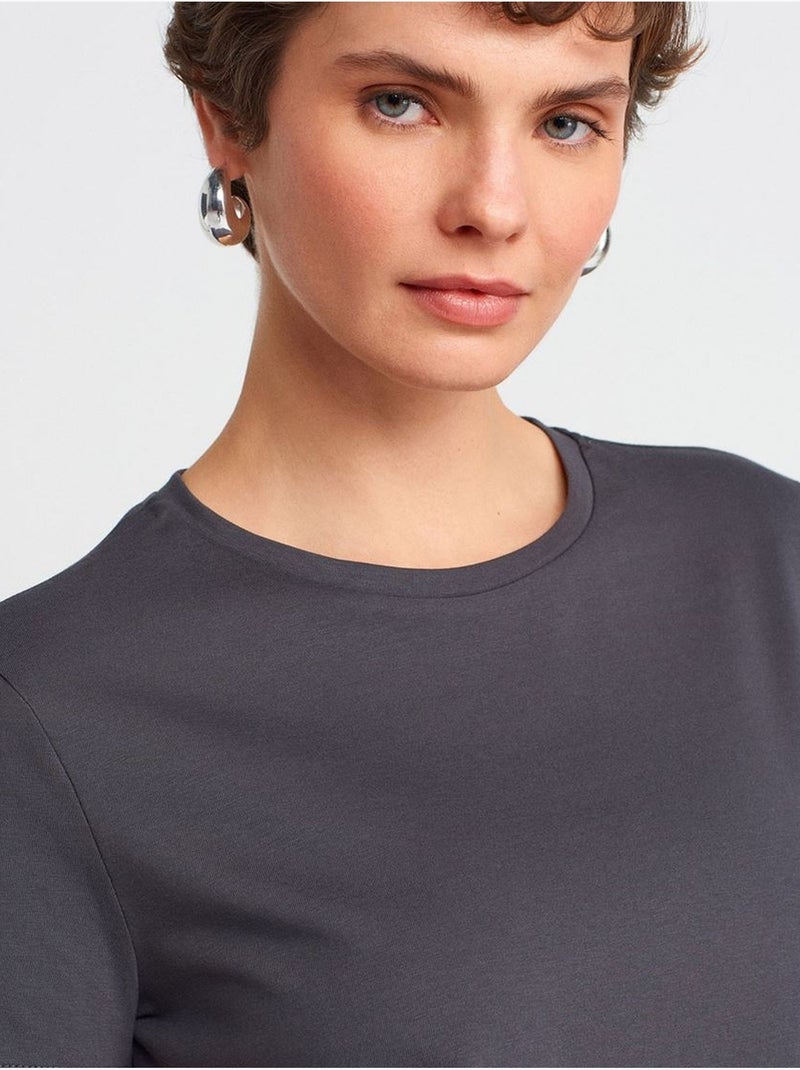 DILVIN T-shirt Femme En Coton À Col Rond gris anthracite - Kiabi