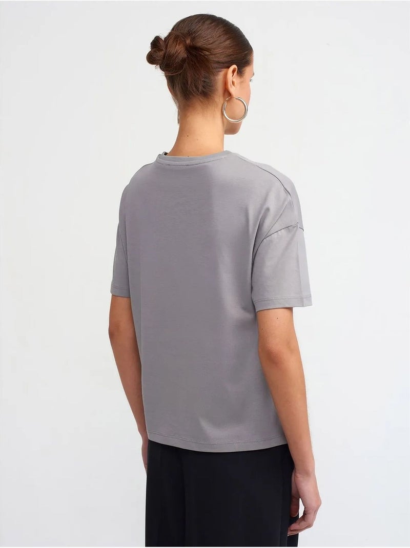 DILVIN T-shirt Femme En Coton À Col Rond Gris clair - Kiabi