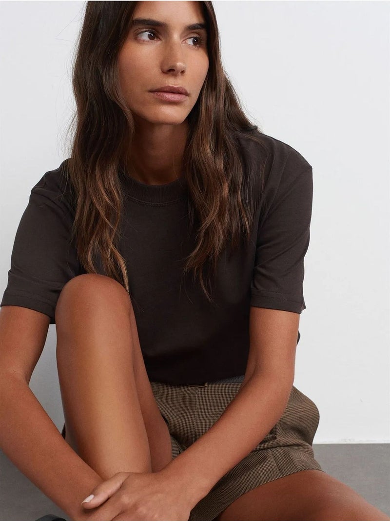 Dilvin t-shirt femme en coton à col rond Gris Noir - Kiabi