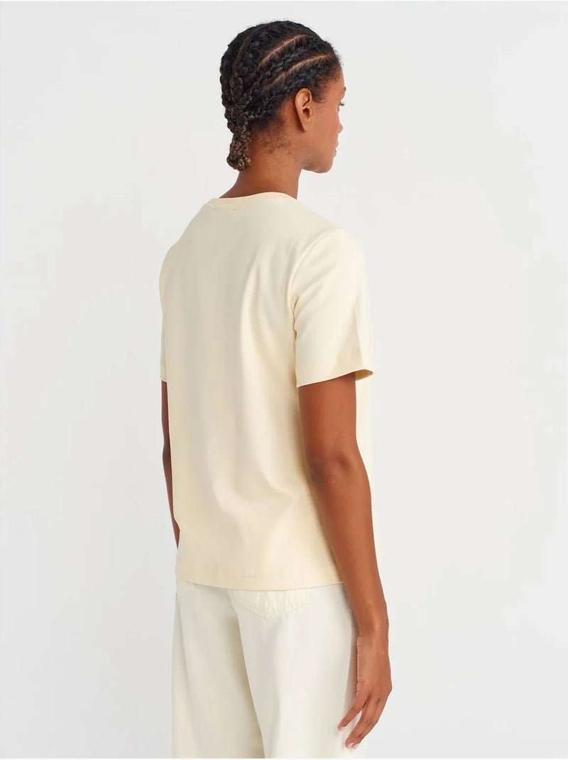 DILVIN T-shirt Femme En Coton À Col Rond Ivoire - Kiabi