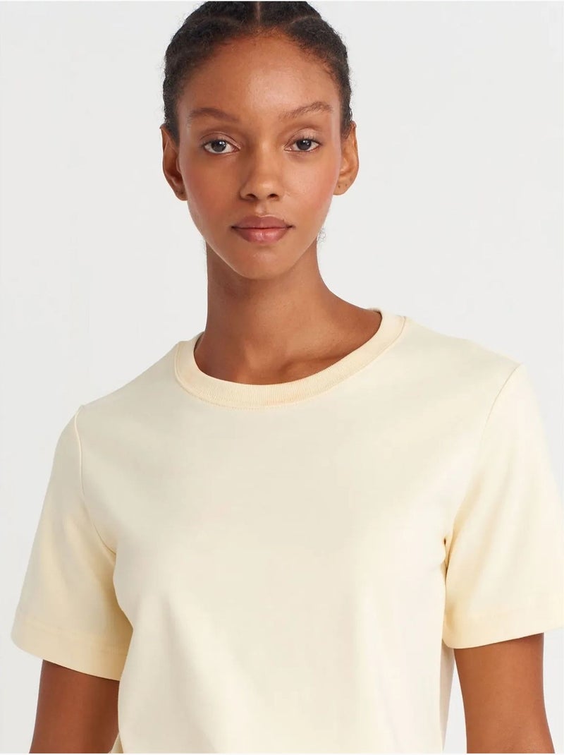 DILVIN T-shirt Femme En Coton À Col Rond Ivoire - Kiabi