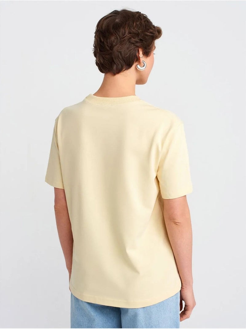 DILVIN T-shirt Femme En Coton À Col Rond Jaune citron - Kiabi