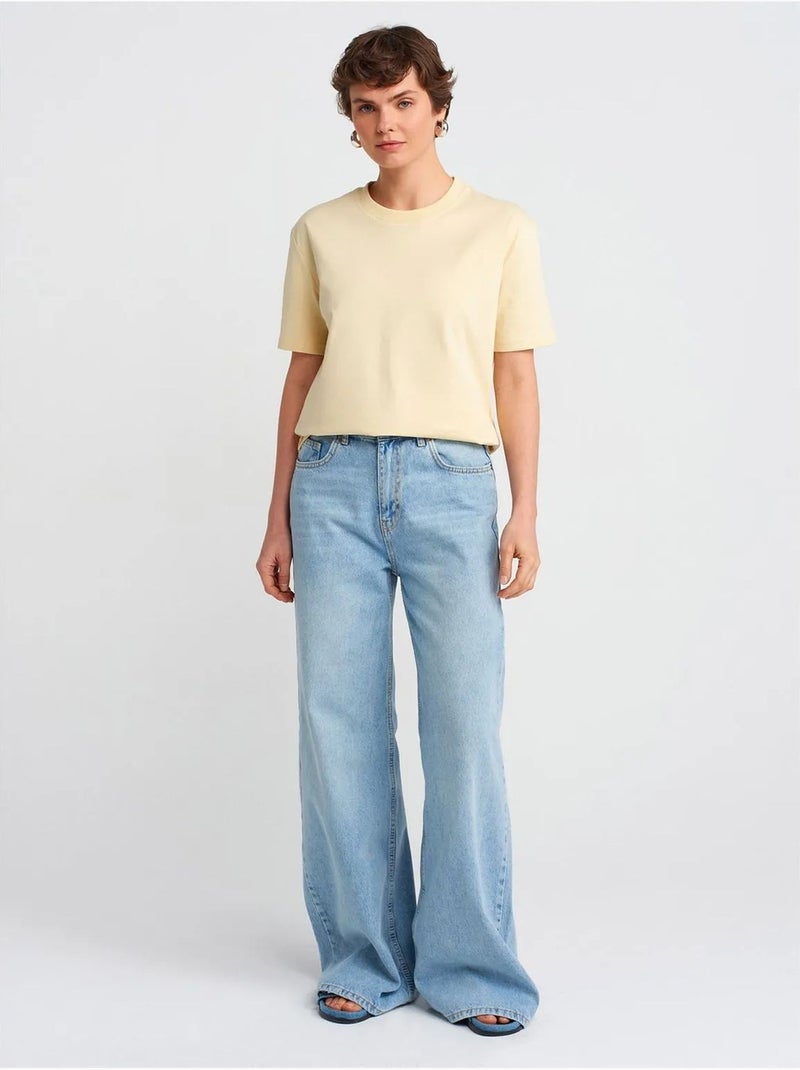 DILVIN T-shirt Femme En Coton À Col Rond Jaune citron - Kiabi