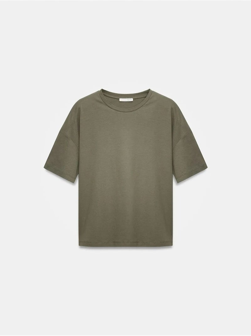 DILVIN T-shirt Femme En Coton À Col Rond Kaki - Kiabi