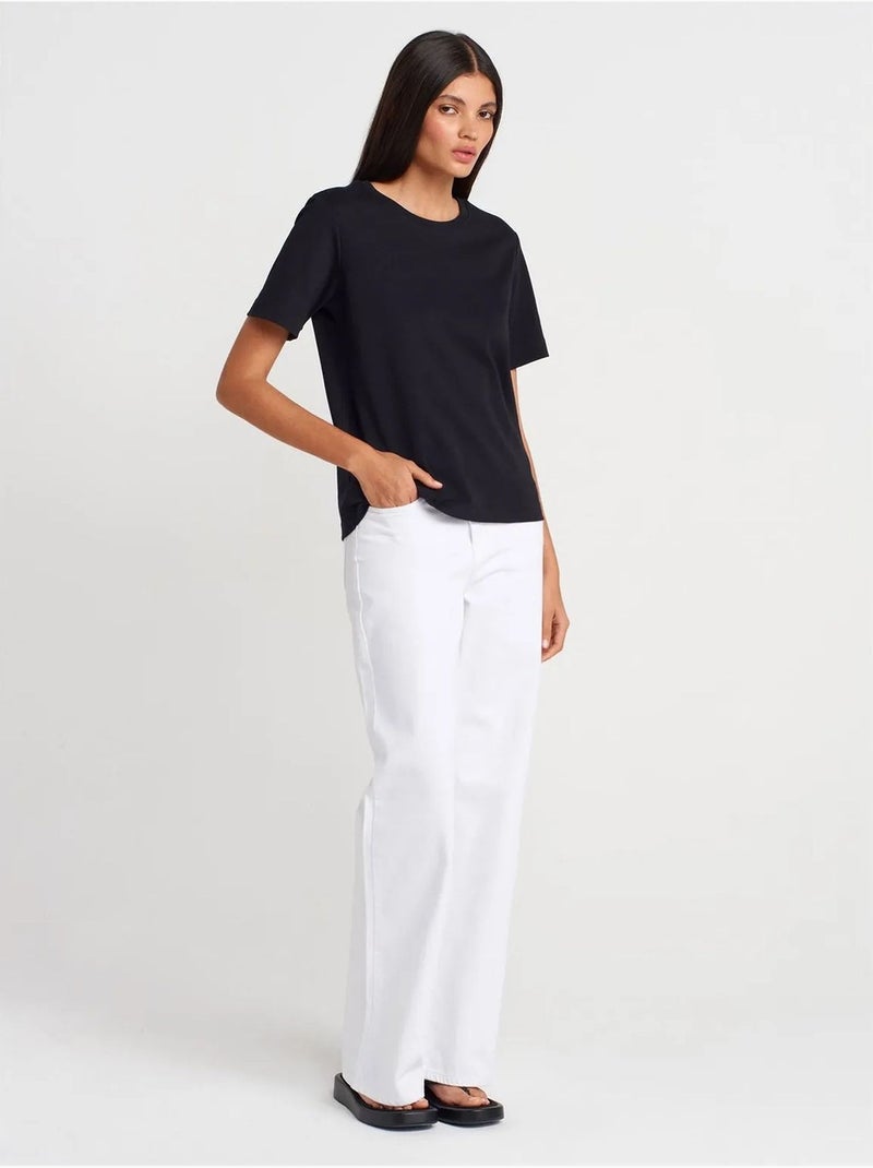 DILVIN T-shirt Femme En Coton À Col Rond Noir - Kiabi