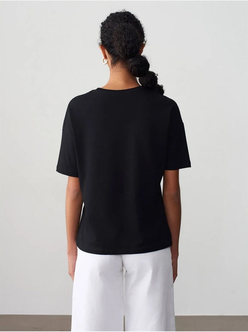 DILVIN T-shirt Femme En Coton À Col Rond Noir - Kiabi