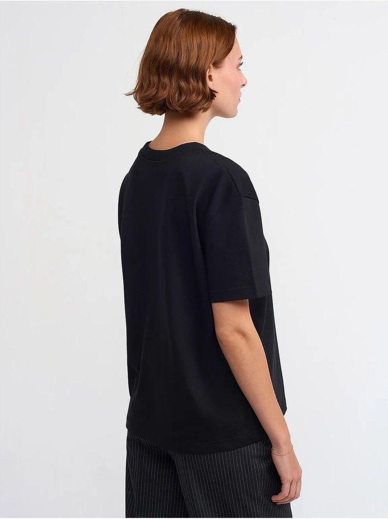 Dilvin t-shirt femme en coton à col rond Noir - Kiabi