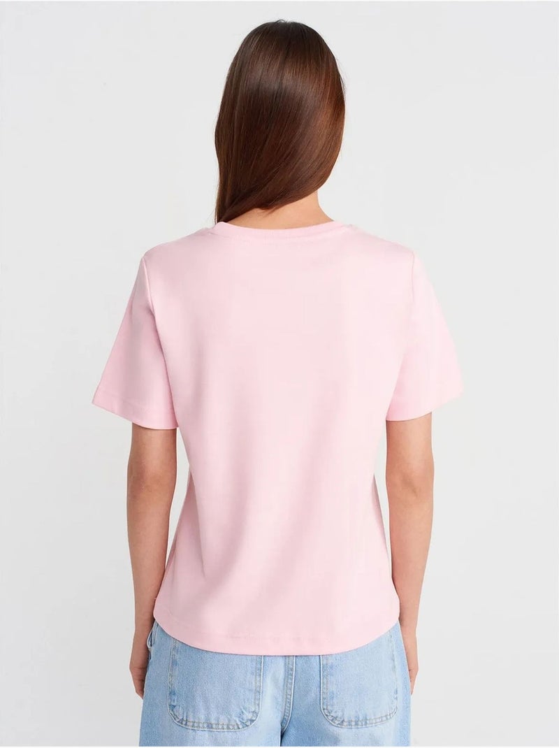 DILVIN T-shirt Femme En Coton À Col Rond Rose dragée - Kiabi
