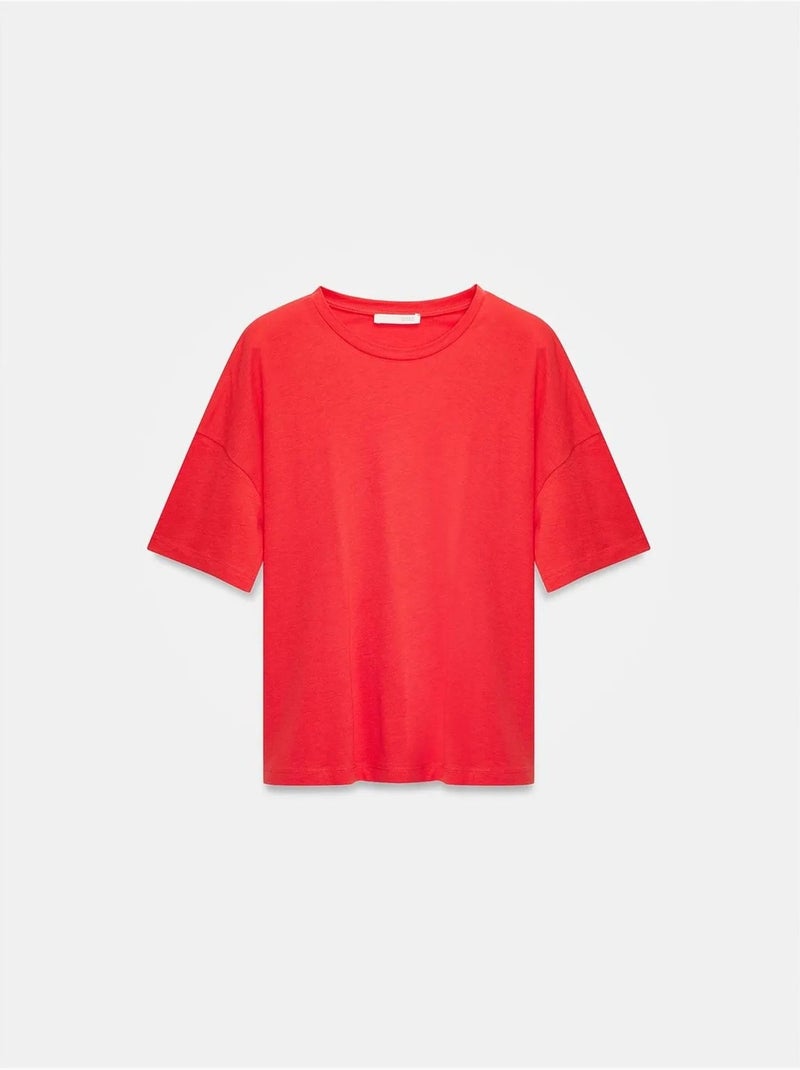 DILVIN T-shirt Femme En Coton À Col Rond Rouge - Kiabi