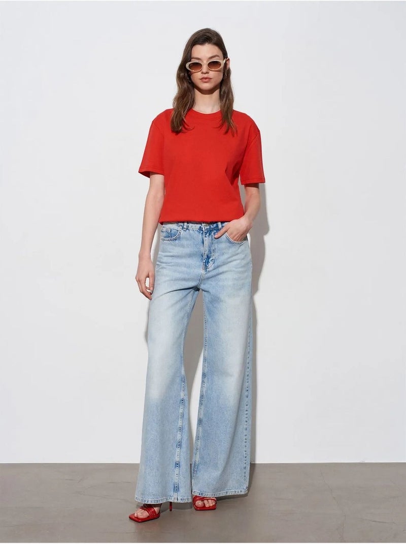 DILVIN T-shirt Femme En Coton À Col Rond Rouge - Kiabi