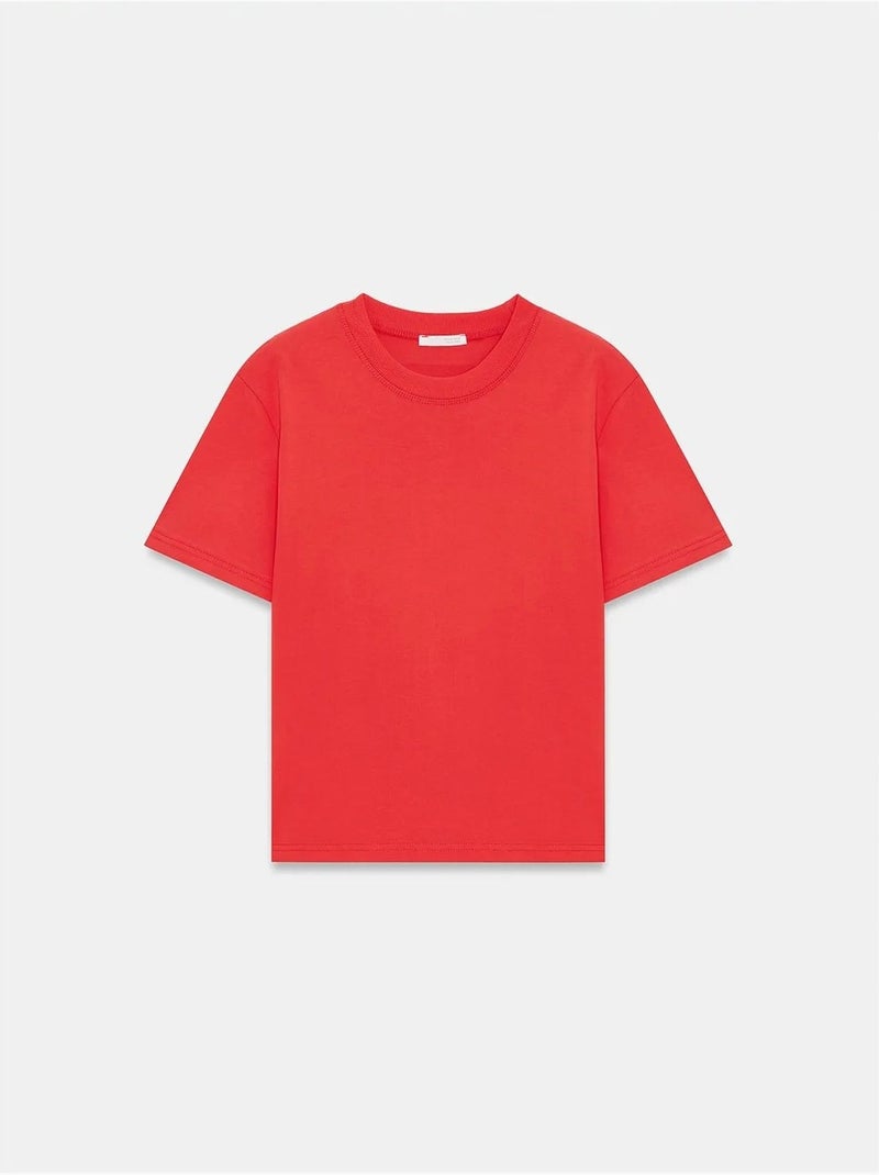 DILVIN T-shirt Femme En Coton À Col Rond Rouge - Kiabi