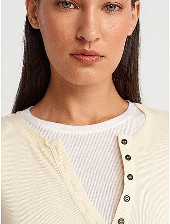 DILVIN T-shirt Femme En Coton À Col V Et Patte De Boutonnage