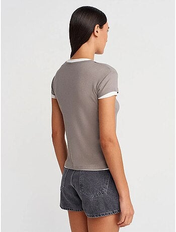 DILVIN T-shirt Femme En Coton À Col V Et Patte De Boutonnage