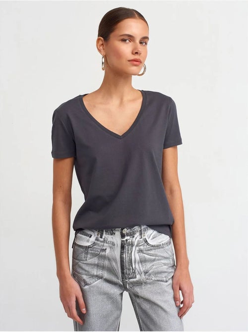 DILVIN T-shirt Femme En Coton À Col V - Kiabi