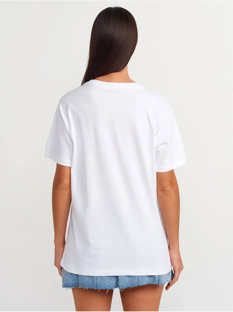 DILVIN T-shirt Femme En Coton À Imprimé Et Col Rond Blanc - Kiabi