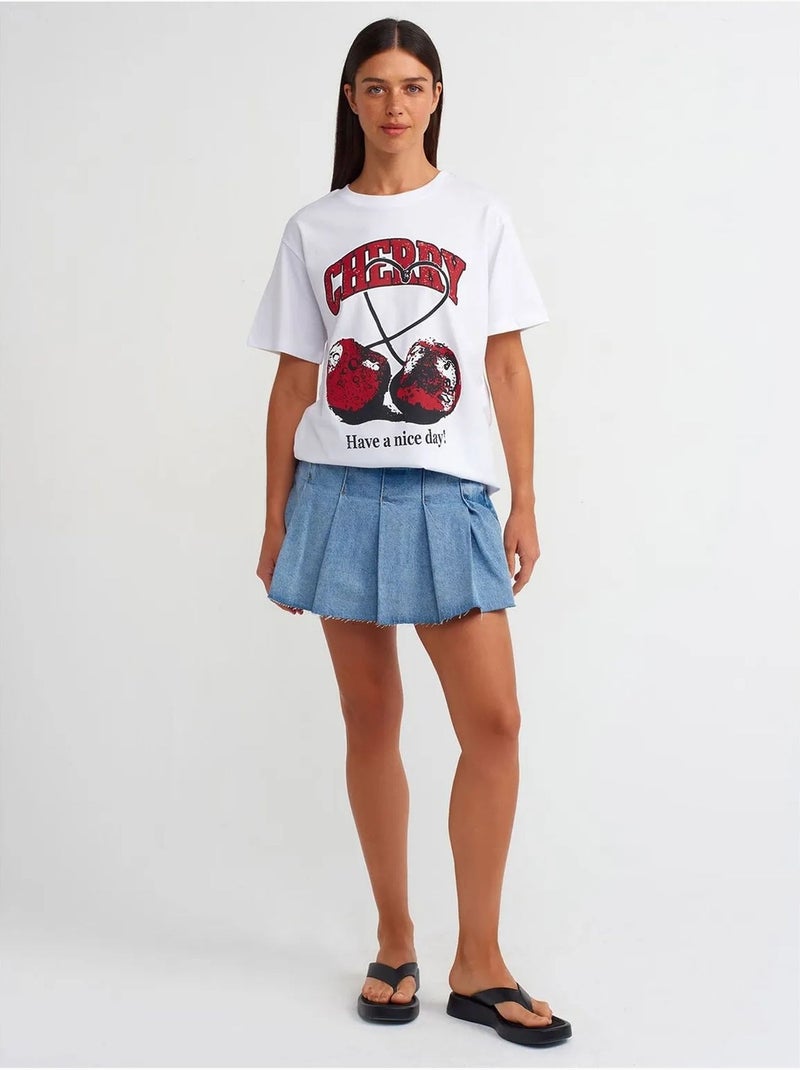DILVIN T-shirt Femme En Coton À Imprimé Et Col Rond Blanc - Kiabi