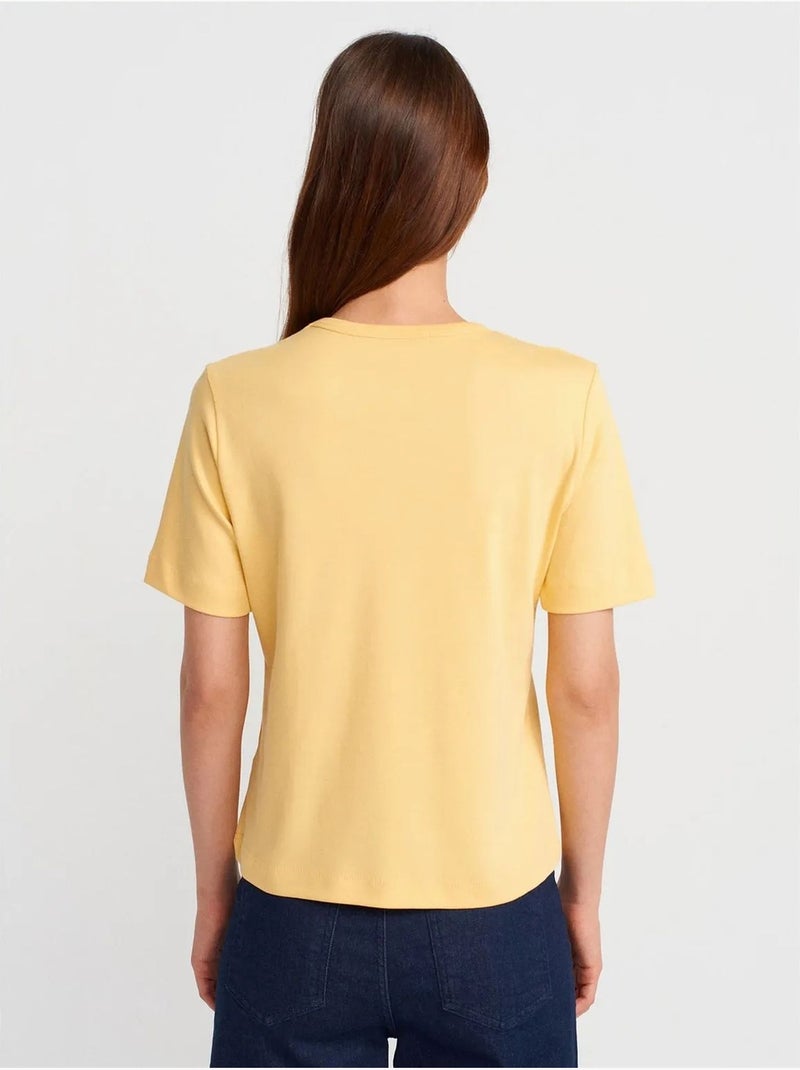 DILVIN T-shirt Femme En Coton Col V Jaune citron - Kiabi