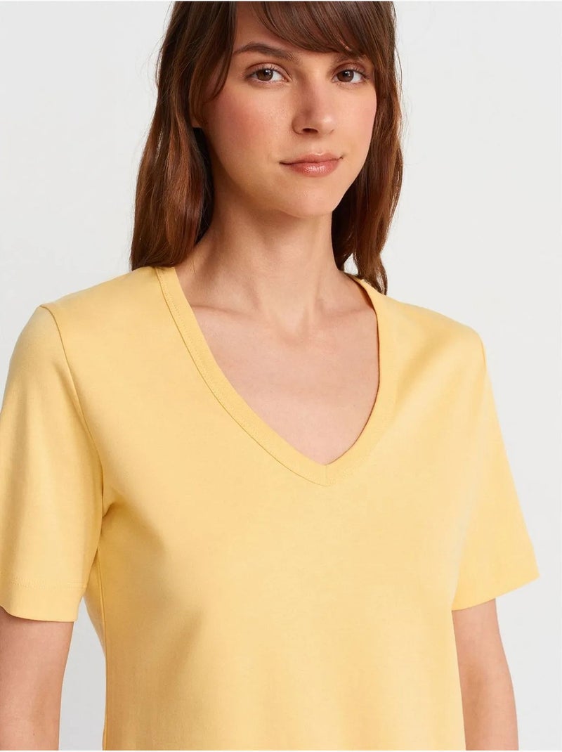 DILVIN T-shirt Femme En Coton Col V Jaune citron - Kiabi