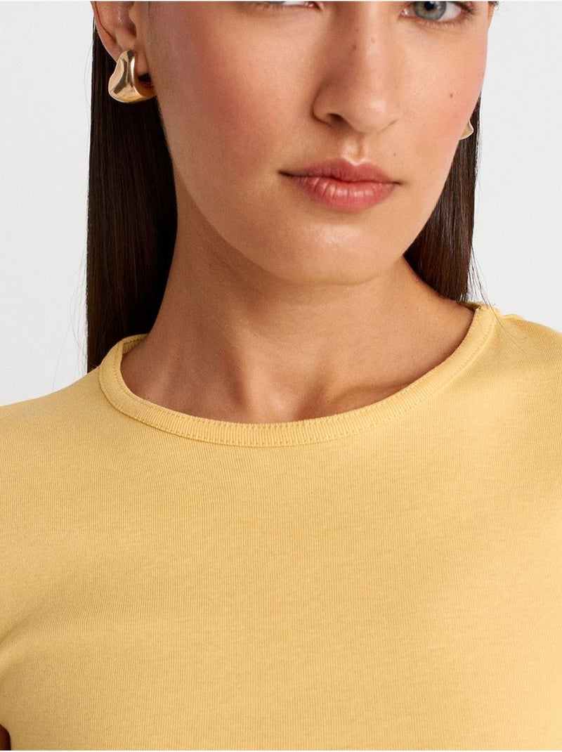 DILVIN T-shirt Femme En Coton, Coupe Ajustée, Col Rond Jaune citron - Kiabi