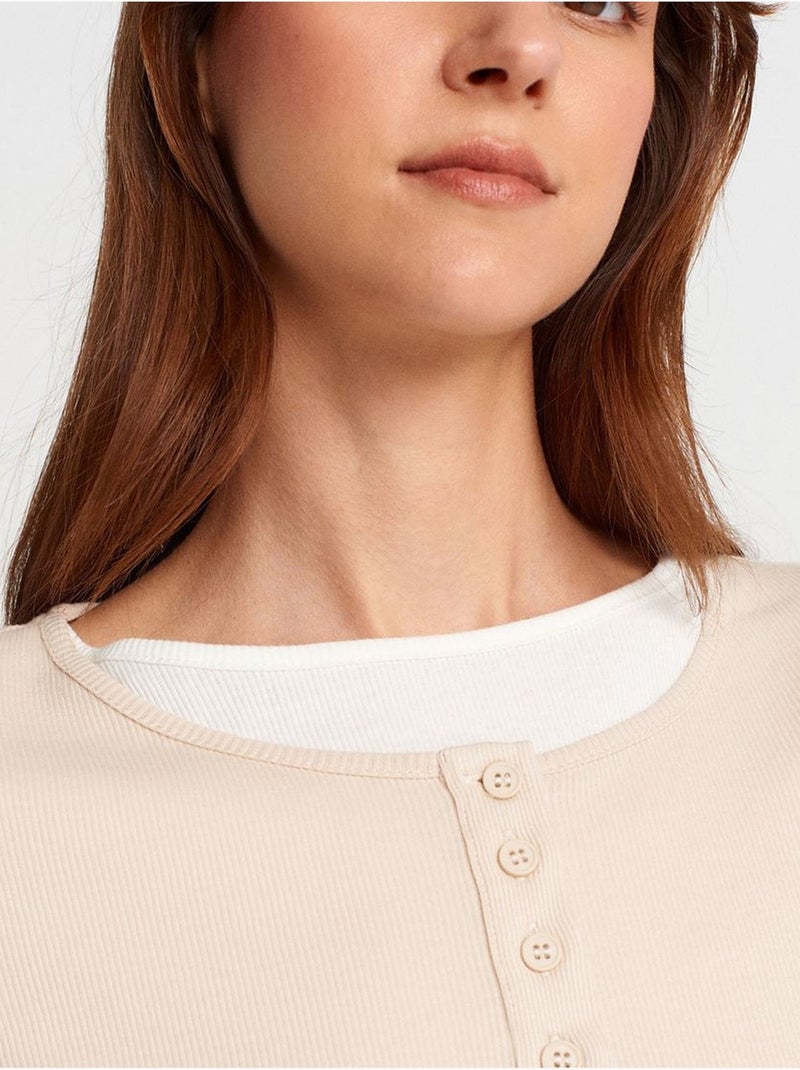 DILVIN T-shirt Femme En Coton, Coupe Slim, Col Rond Beige clair - Kiabi