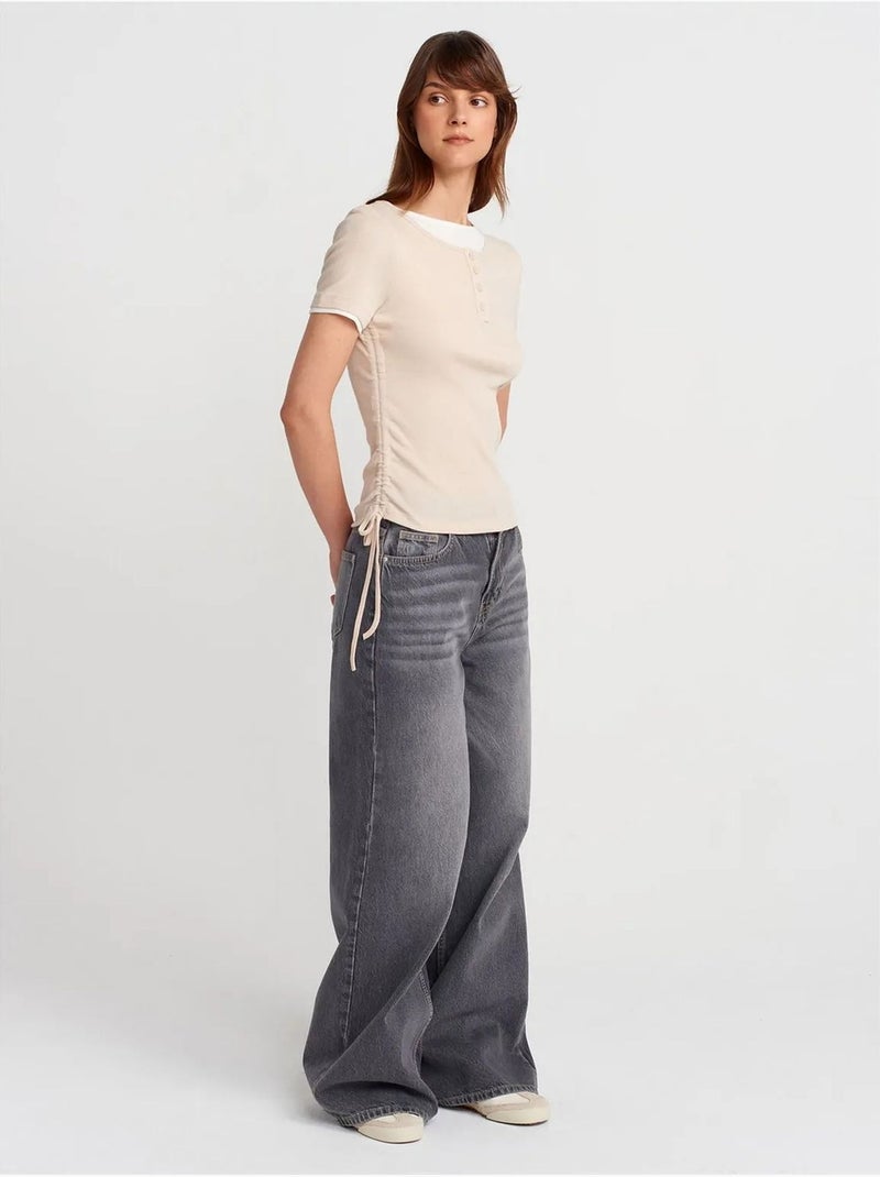 DILVIN T-shirt Femme En Coton, Coupe Slim, Col Rond Beige clair - Kiabi