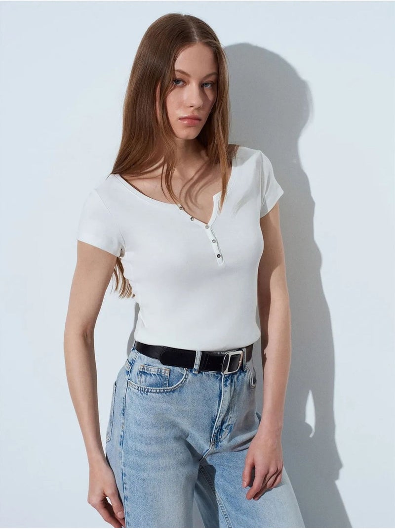 DILVIN T-shirt Femme En Coton, Coupe Slim, Col Rond Blanc - Kiabi
