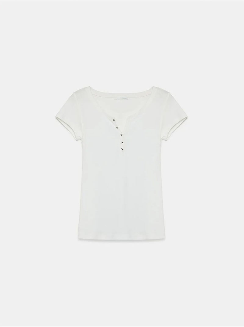 DILVIN T-shirt Femme En Coton, Coupe Slim, Col Rond Blanc - Kiabi
