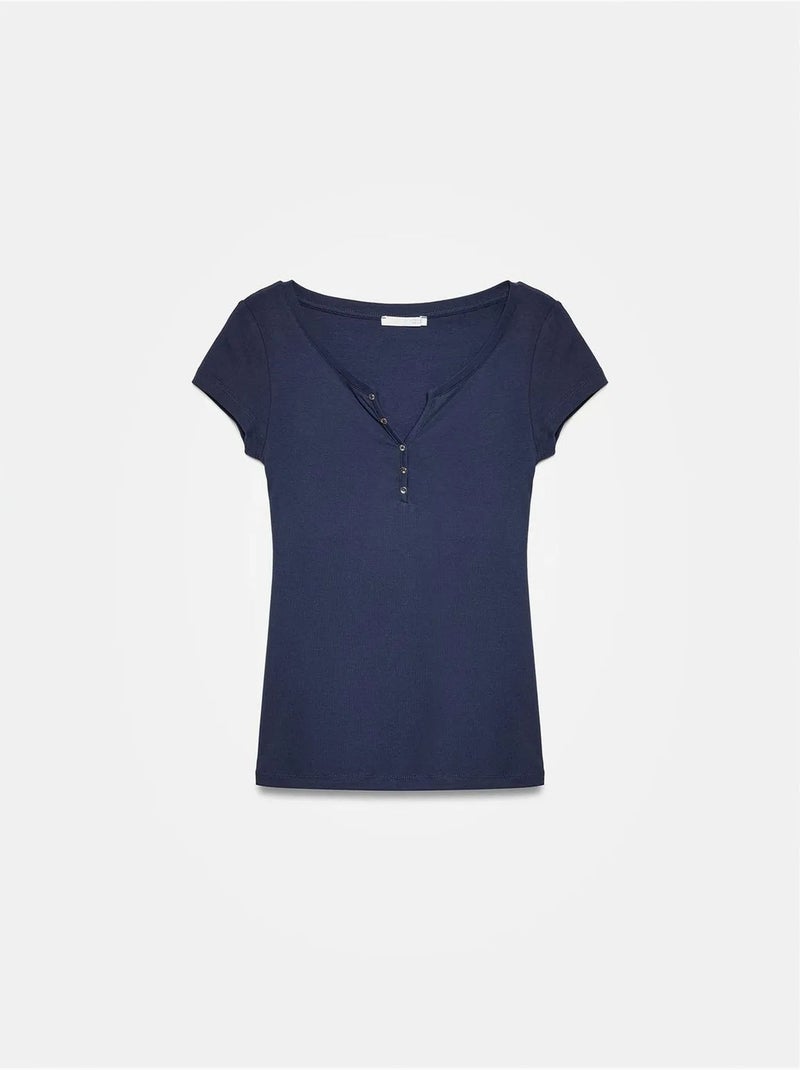 DILVIN T-shirt Femme En Coton, Coupe Slim, Col Rond Bleu marine - Kiabi